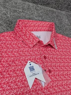 1764 Signature Polo Shirt Mens M Pink Hibiscus Gear Up Golf Bicycle